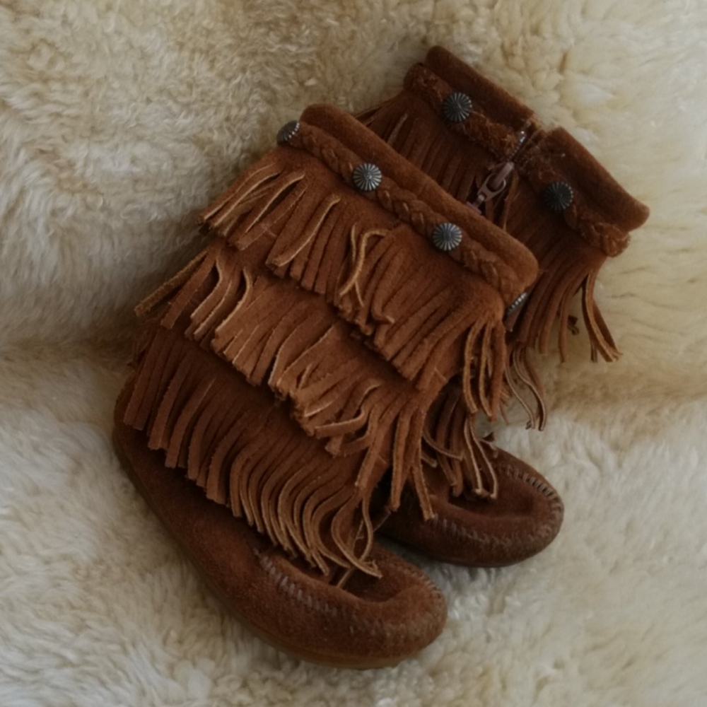 Minnetonka fringe boots, size 10
